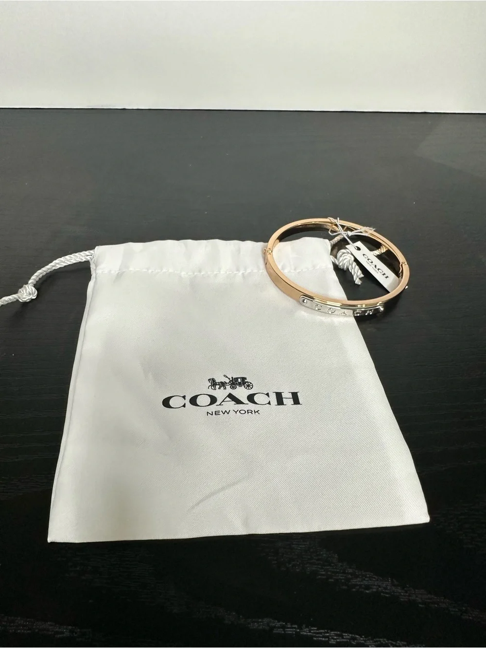 Coach F54565 Rose Gold and Silver Logo Plaque Bangle Bracelet - Picture 7 of 7